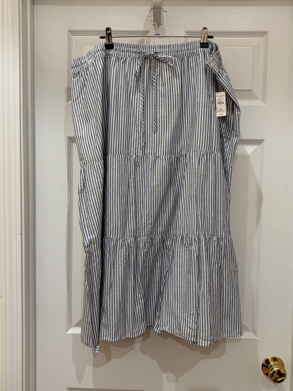 NWT Talbots Blue and White Striped Midi Tiered Skirt | 2X